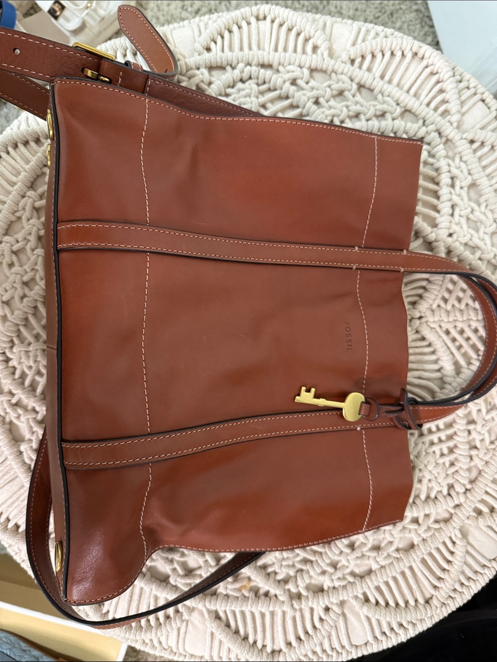Fossil Leather Tote in Cognac